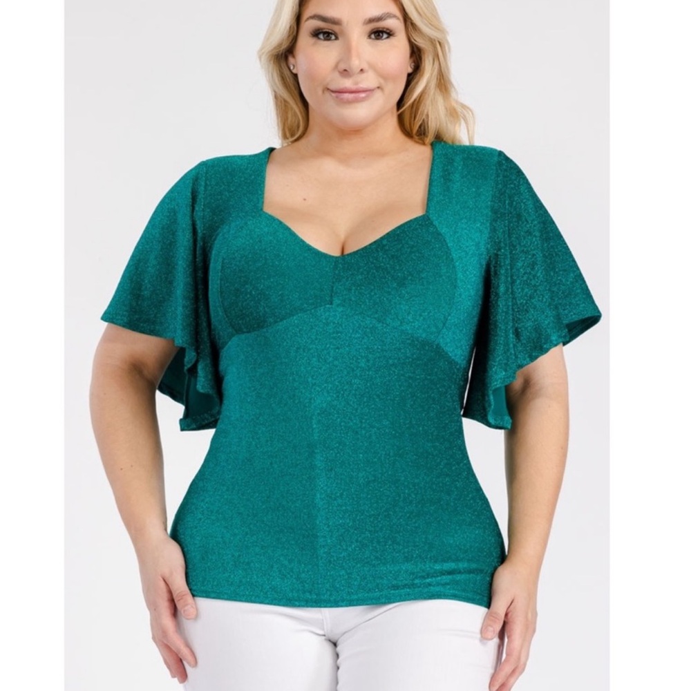 Teal Flutter Sleeve Top